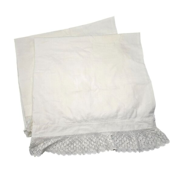 Vintage White Cotton & Crochet Lace Pillowcases Set of 2 READ CM2107 - Picture 1 of 9